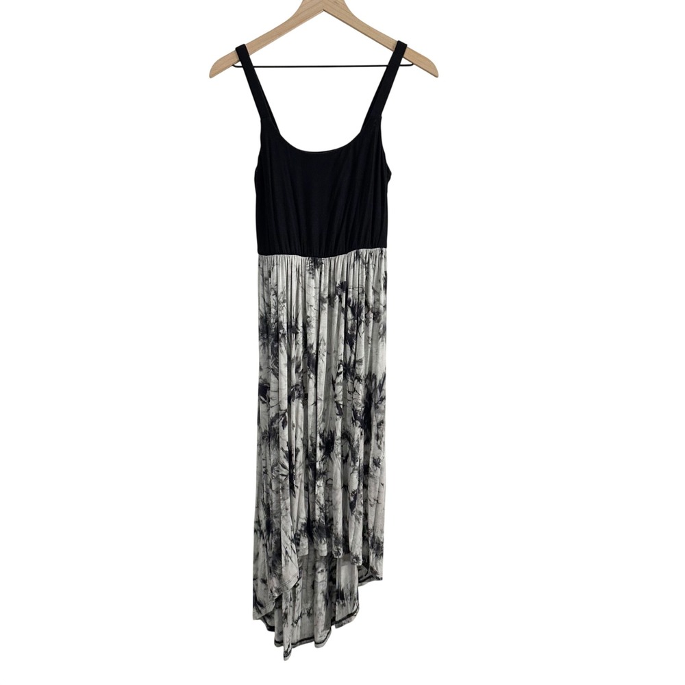 AB Studio Tie Dye Scoop Neck High Low Dress Gray Black Small Beach Summer Flowy